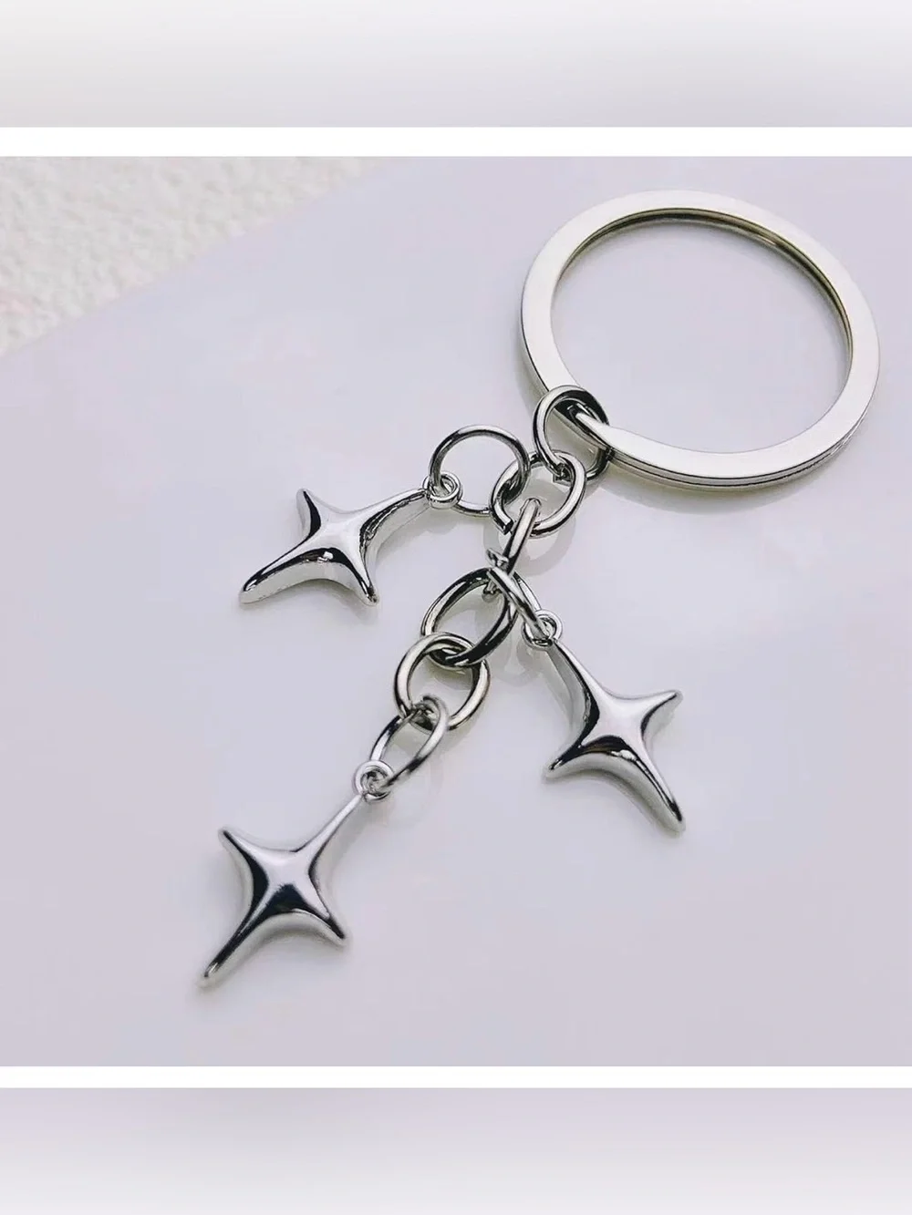 Aesthetic Star Moon Keychain Cute Dainty Stainless Steel Key Ring